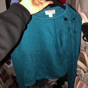 Teal sweater with shoulder braids